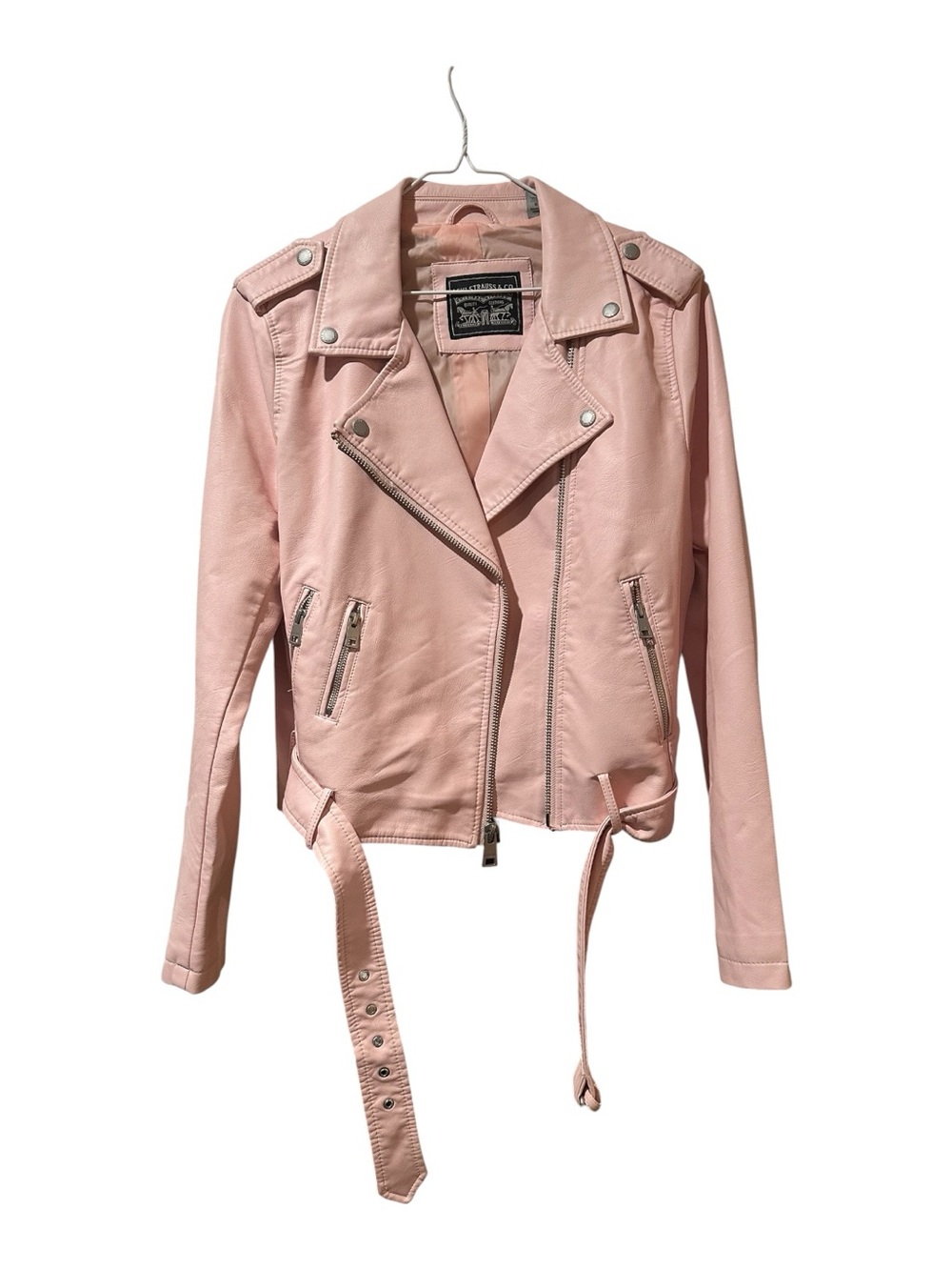 Levi's Light Pink Faux Leather Moto Jacket with Belt